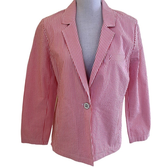 Elliott Lauren Jackets & Blazers - Elliot Lauren White/Orange Pinstripe One Button Blazer 12